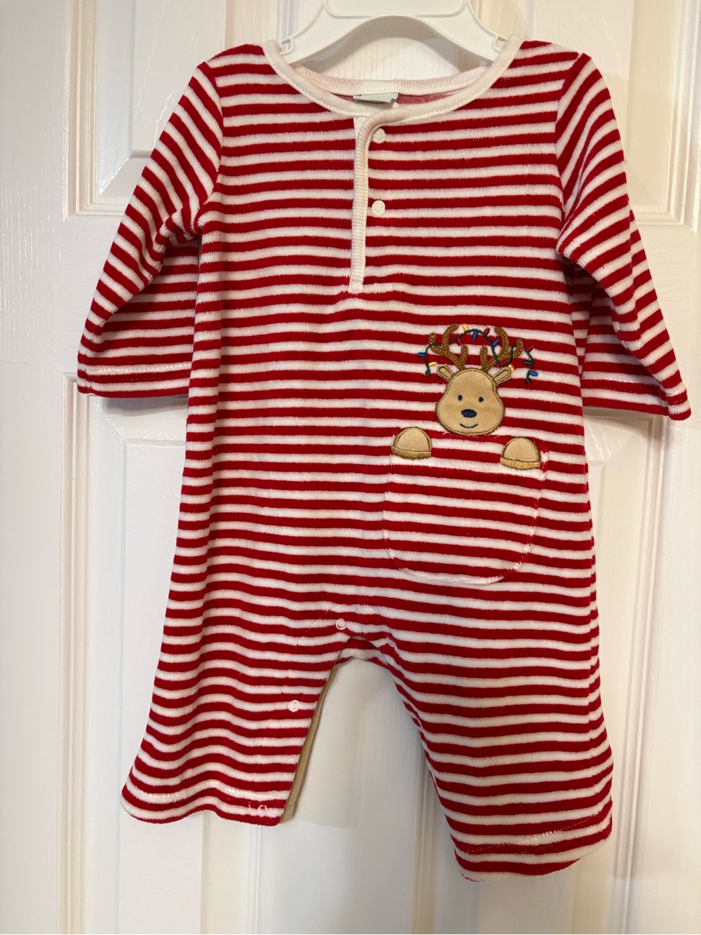 Little Me Red and White Striped Reindeer Footie